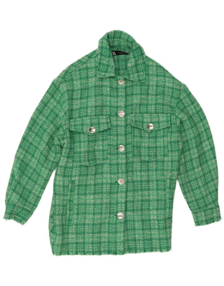Zara oversized bomberjakke til kvinder DK 6 XS grøn ternet polyester