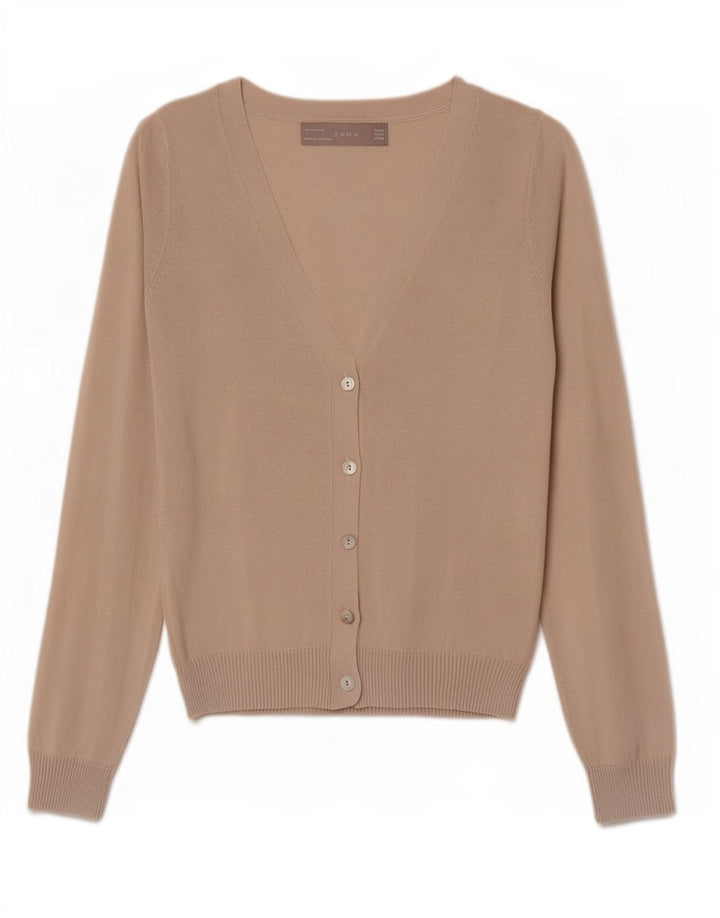 Zara Dame Cardigan Sweater UK 12 Medium Beige Bomuld