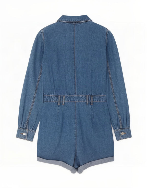 Zara Dame Langærmet Denim Playsuit UK 12 Medium Blue