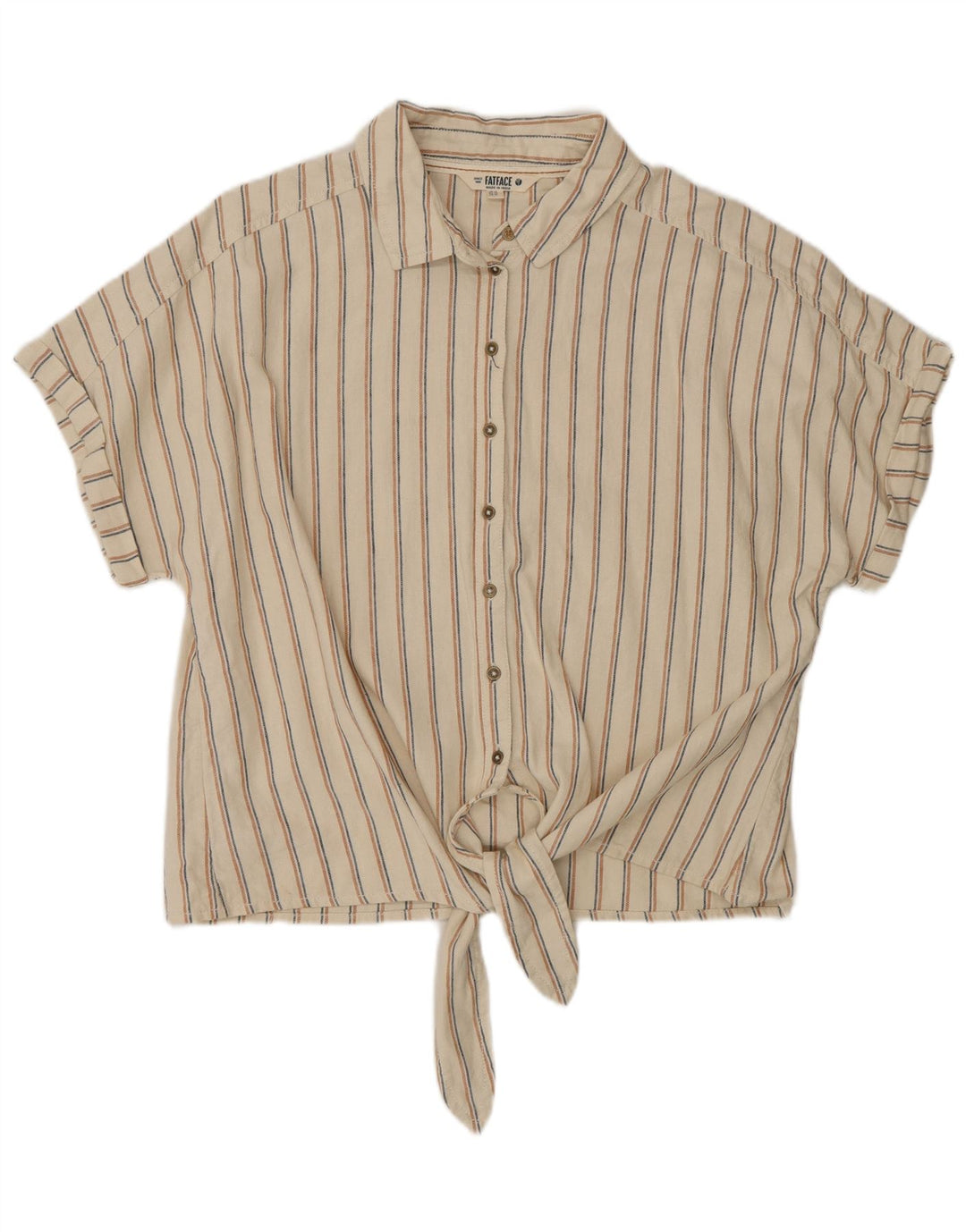 Fat Face Kvinder Kortærmet UK 14 Stor Beige Stribet