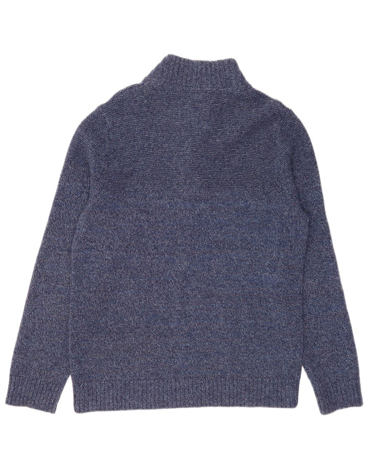 Fat Face Herre Button Neck Jumper Sweater Stor Marineblå Stribet Uld