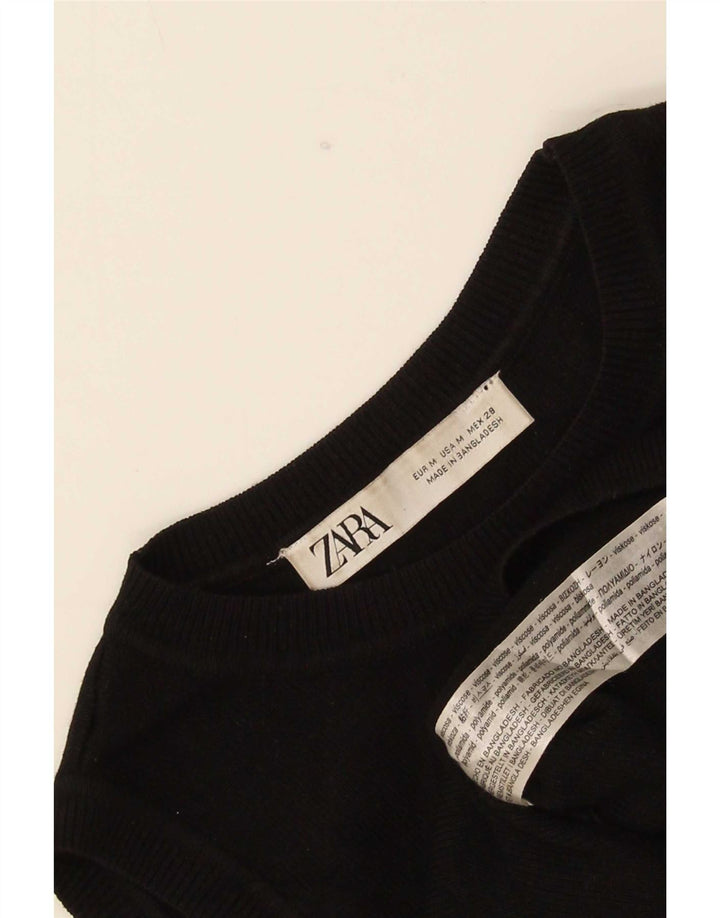 Zara Womens Crop Vest Top UK 12 Medium Black Viscose