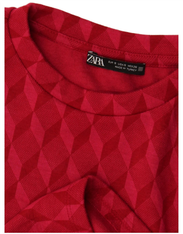 ZARA Womens Crop Top Langærmet UK 8 Small Pink Geometric