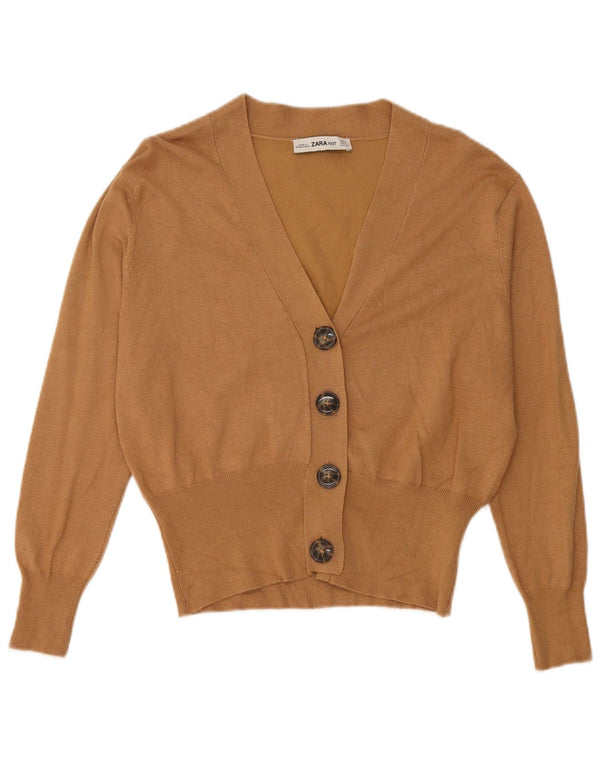 Zara Womens Crop Cardigan Sweater UK 10 Small Beige Viscose