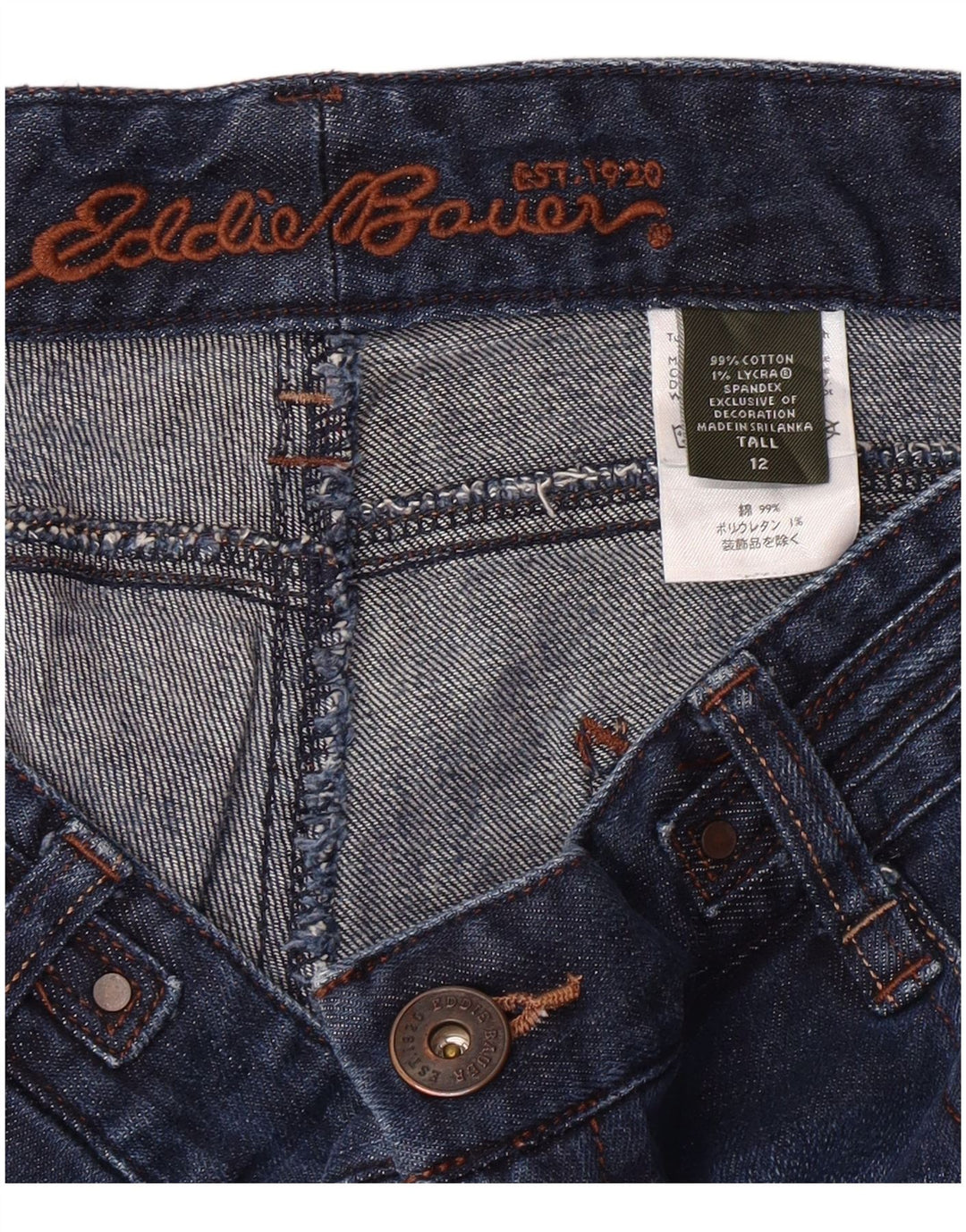 EDDIE BAUER Dame høje Capri Jeans US 12 Large W34 L23 Marineblå Bomuld