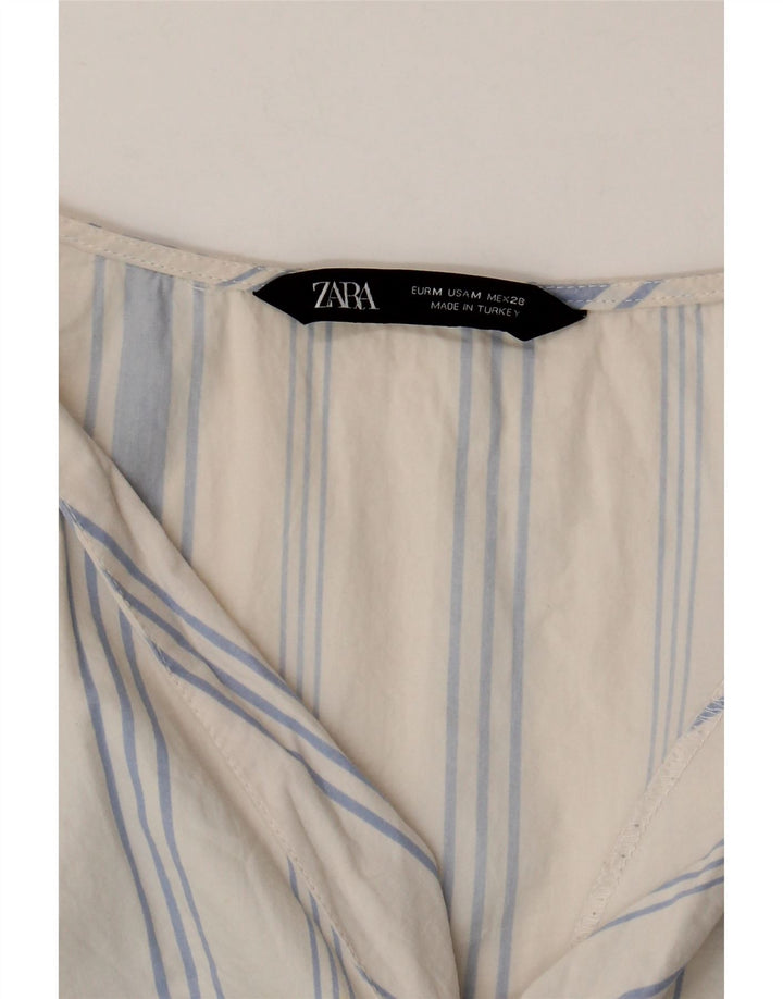 ZARA Dame 3/4 ærmet bluse Top UK 12 Mellem blå stribet