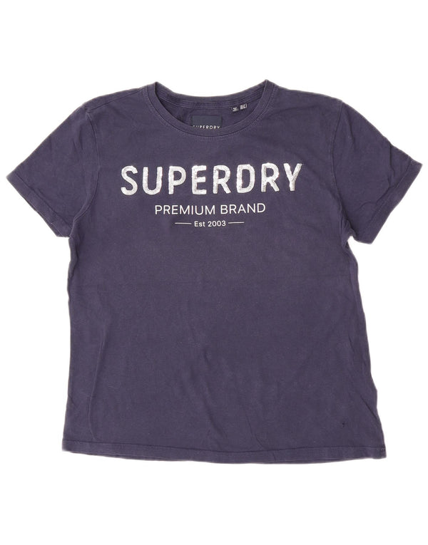 Superdry Grafisk T-shirt top til kvinder UK 12 Mellem marineblå bomuld