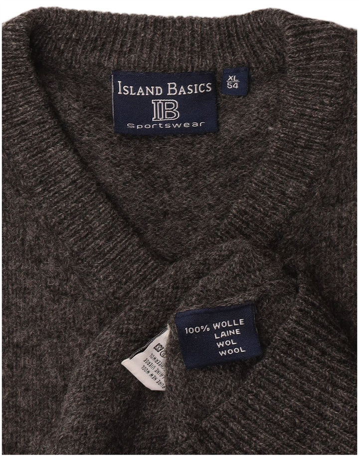 Vintage Herre V-hals sweater IT 54 XL Grå Uld