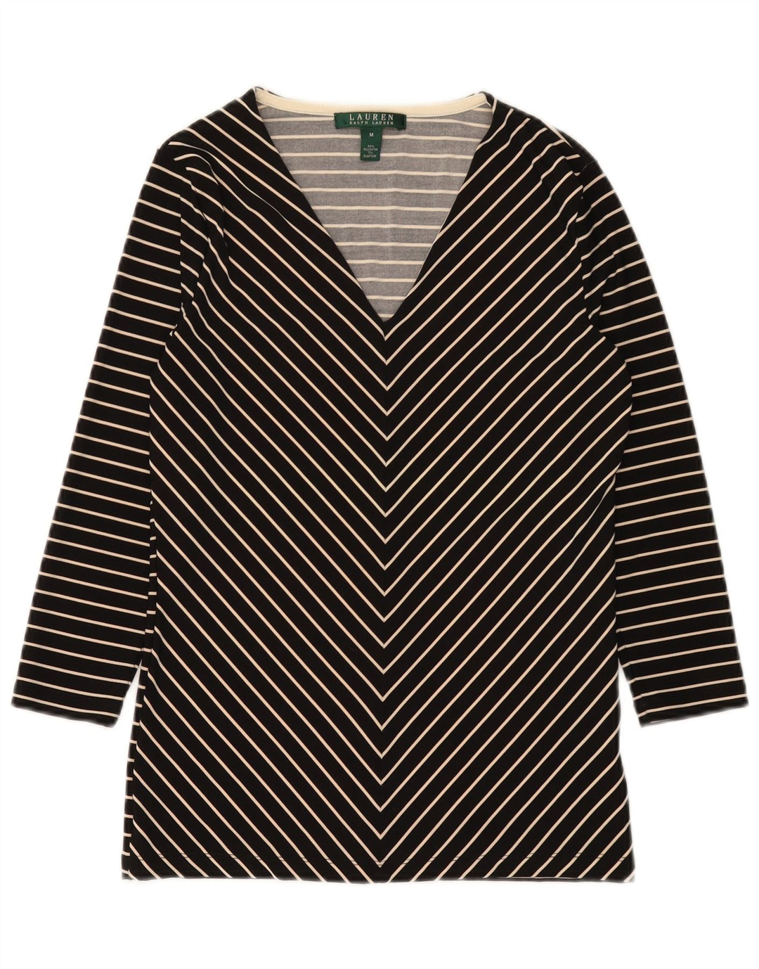 Ralph Lauren Dame 3/4 ærmet Tunika Top UK 12 Medium Sort Chevron