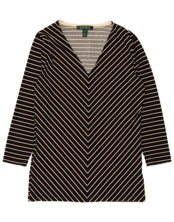 Ralph Lauren Dame 3/4 ærmet Tunika Top UK 12 Medium Sort Chevron