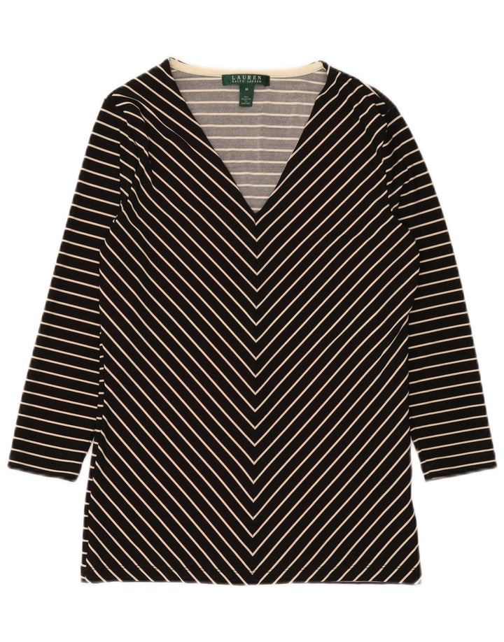 Ralph Lauren Dame 3/4 ærmet Tunika Top UK 12 Medium Sort Chevron