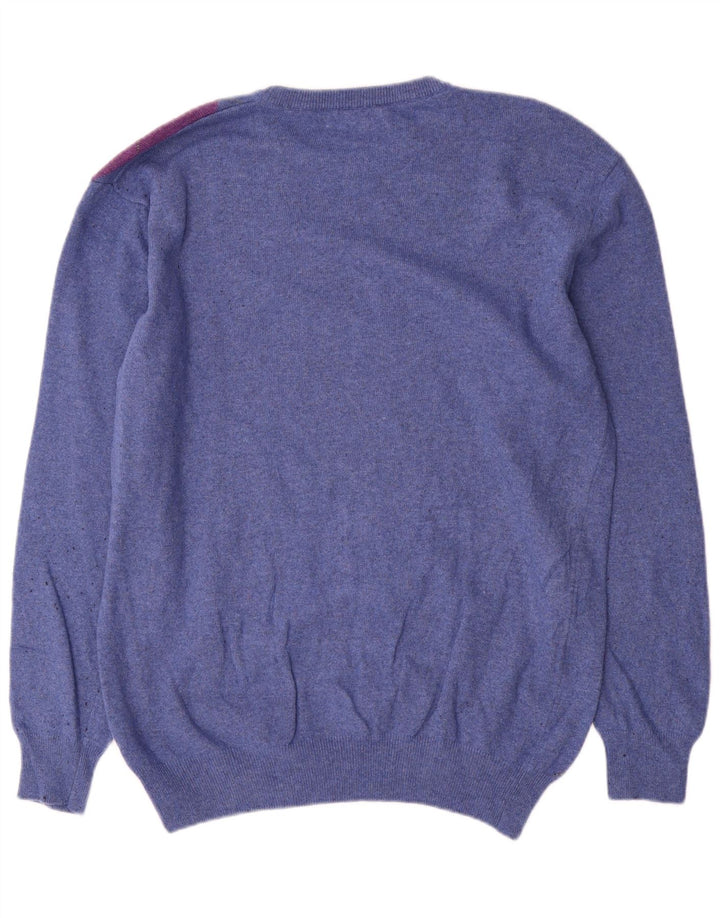 Vintage Herre Crew Neck Jumper Sweater Large Blue Argyle/Diamond Wool