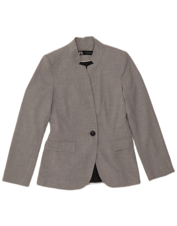 Zara Dame 1 Knap Blazer Jakke EU 34 2XS Grå Polyester