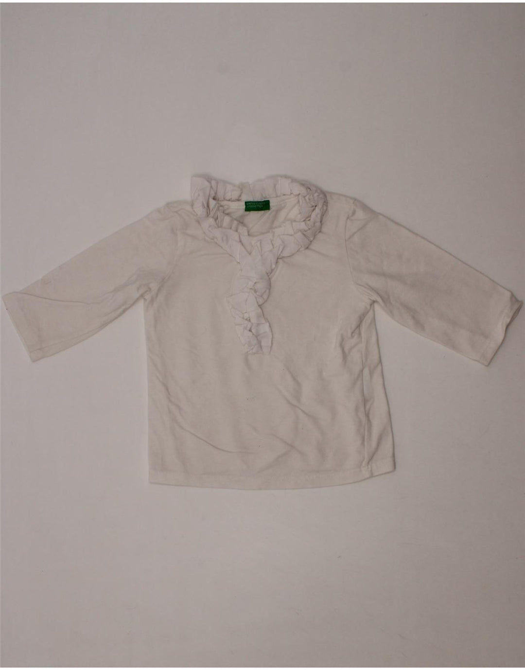 BENETTON Baby Girls Ruffle Front Top Long Sleeve 6-9 Months White Vintage Benetton and Second-Hand Benetton from Messina Hembry 