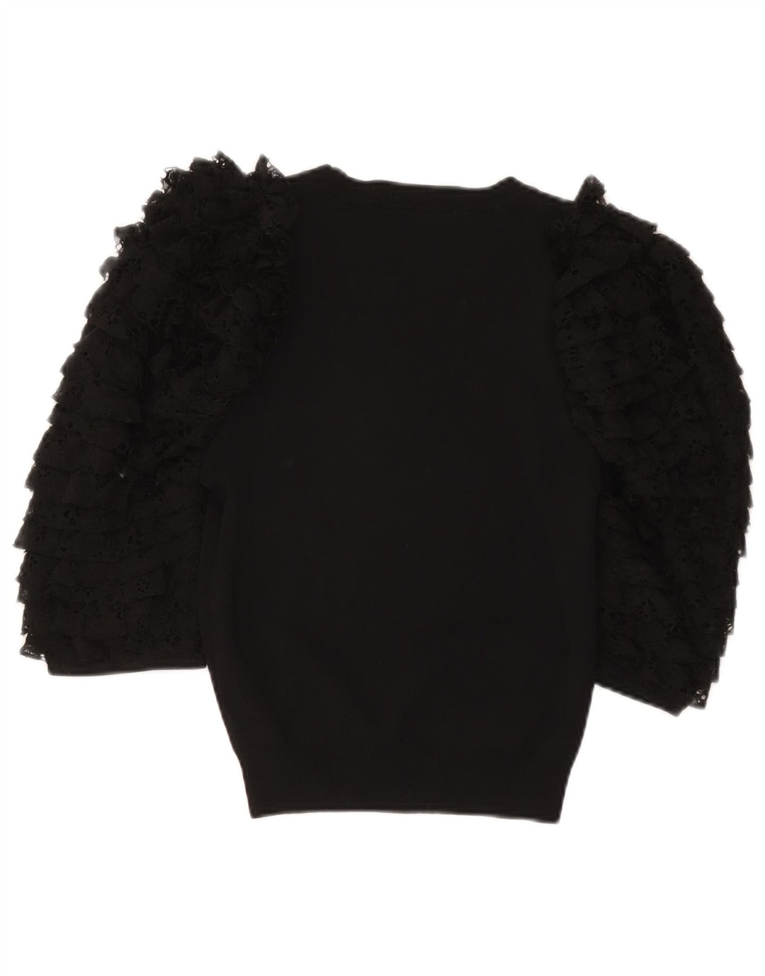 Zara Womens Crop 1/2-ærmet bluse Top UK 12 Medium Black Viscose