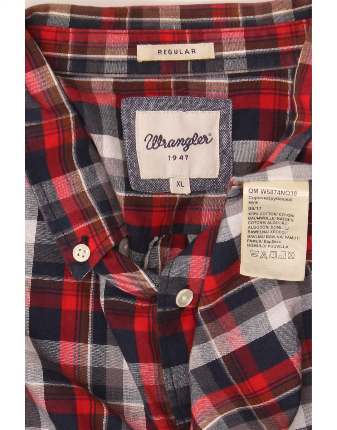 Wrangler Herre Flanelskjorte XL Rød Plaid Bomuld