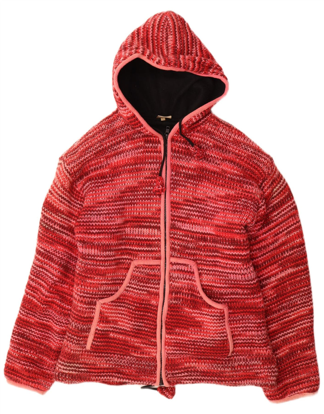 VINTAGE Dame hætte cardigan sweater UK 16 Large Red Flecked Wool