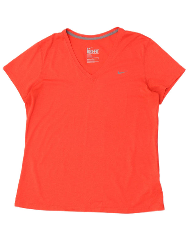 Nike Dame Dri Fit Regular Fit T-Shirt Top UK 18 XL Orange Polyester