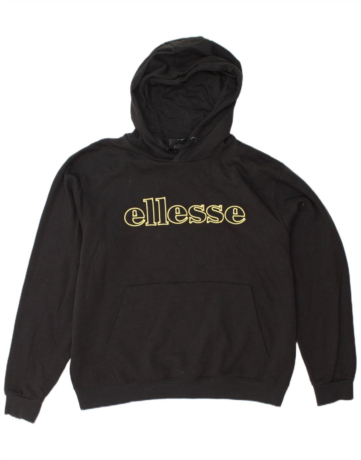 ELLESSE Mens Graphic Hoodie Jumper Large Black Cotton