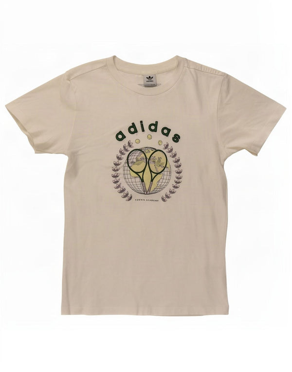 Adidas Dame Grafisk T-Shirt Top UK 10 Small White Bomuld