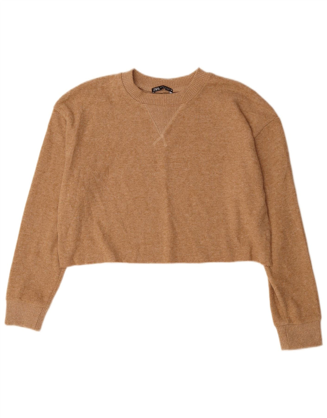 ZARA Womens Crop Jumper Sweater UK 14 Medium Beige Polyester