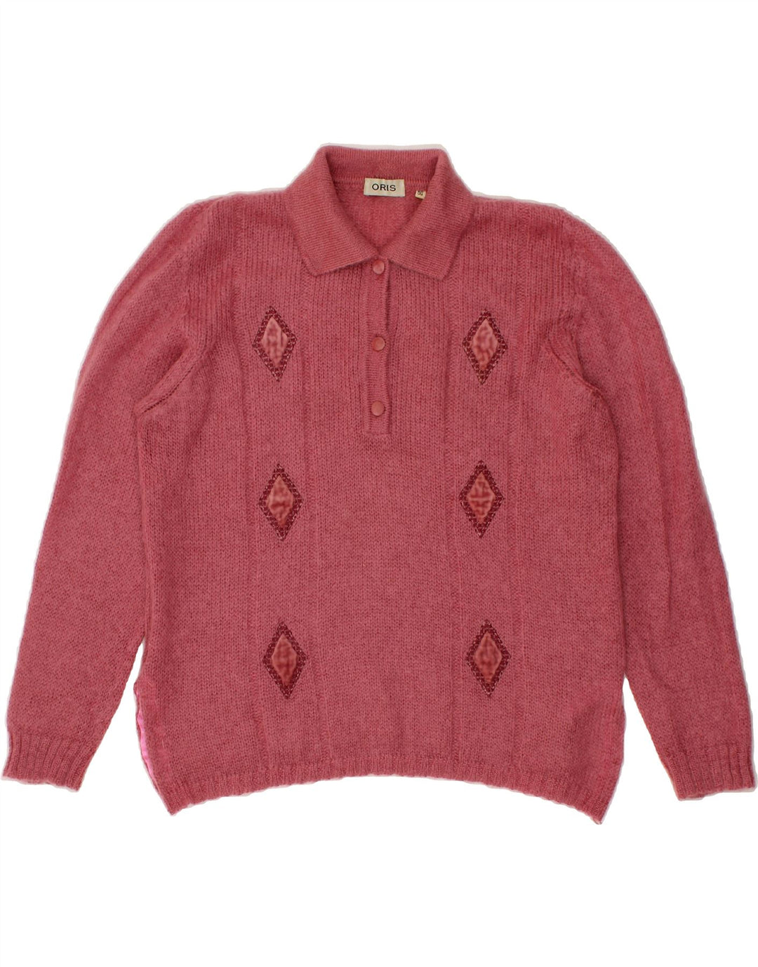 ORIS Womens Polo Neck Jumper Sweater IT 50 XL Pink Argyle/Diamond Vintage Oris and Second-Hand Oris from Messina Hembry 