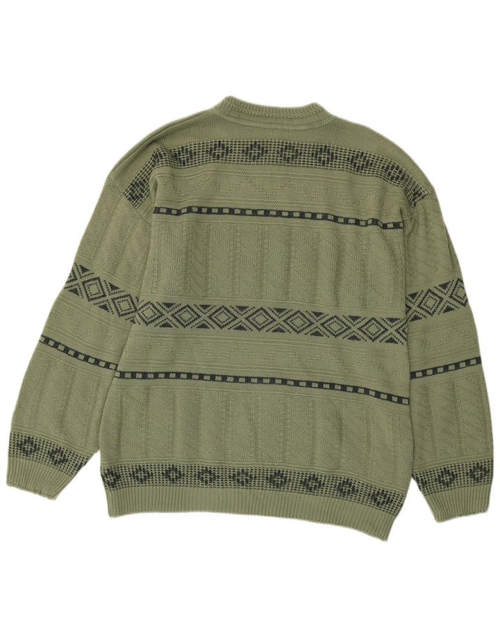 Vintage Herre grafisk rund hals sweater mellemgrøn geometrisk