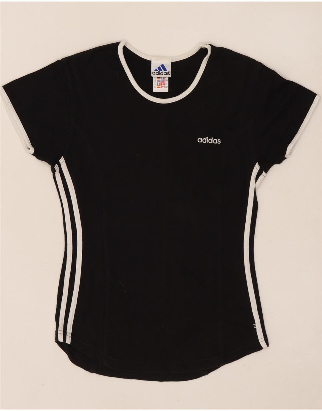 ADIDAS Dame T-Shirt Top UK 14 Medium Sort Bomuld