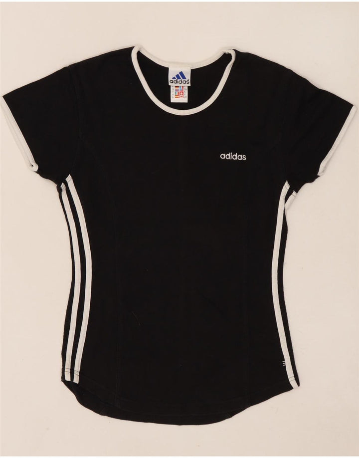 ADIDAS Dame T-Shirt Top UK 14 Medium Sort Bomuld