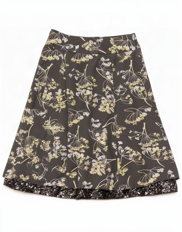 Laura Ashley Womens A-Line Skirt UK 10 Small W28 Grey Floral Cotton