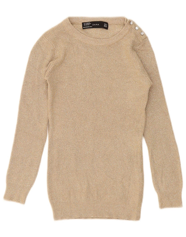 Zara Dame Boat Neck Jumper Sweater UK 8 Small Beige Flecked Viscose