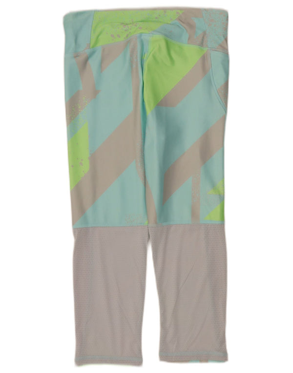 Reebok Dame Capri Leggings UK 12/14 Medium turkis geometrisk polyester