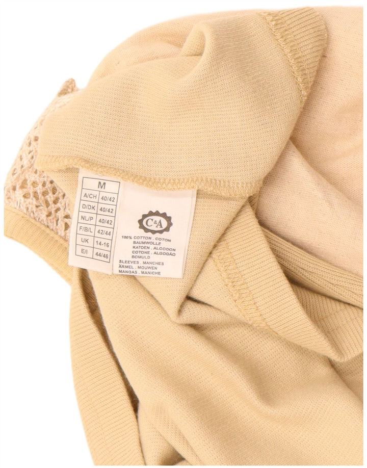 DIN SIXTH SENSE Dame 3/4-ærmet blusetop UK 14/16 Stor beige bomuld