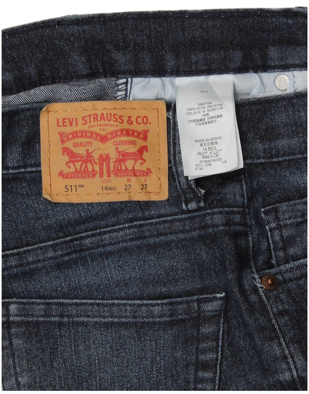 LEVI'S Girls 511 Slim Jeans 13-14 år W27 L27 Blå Bomuld