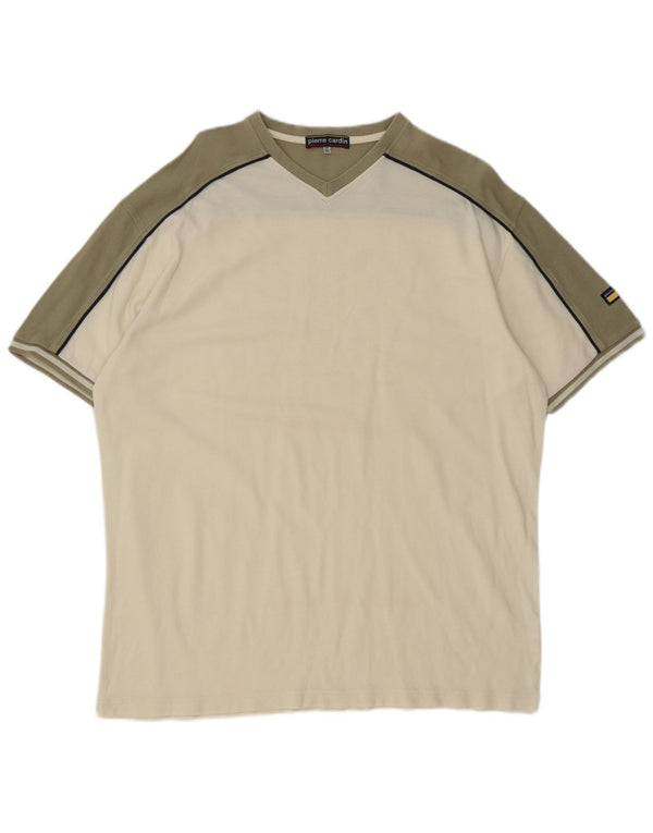 Pierre Cardin Herre T-Shirt Top 3XL Off White Colourblock Bomuld