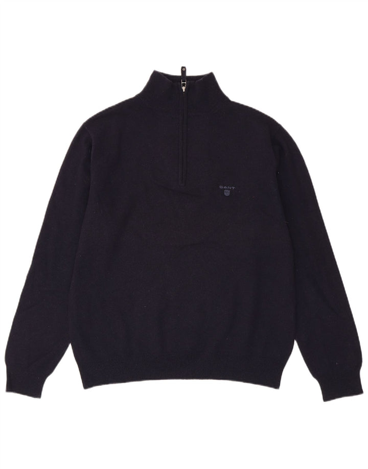 GANT sweater med lynlås til mænd mellem marineblå lammeuld