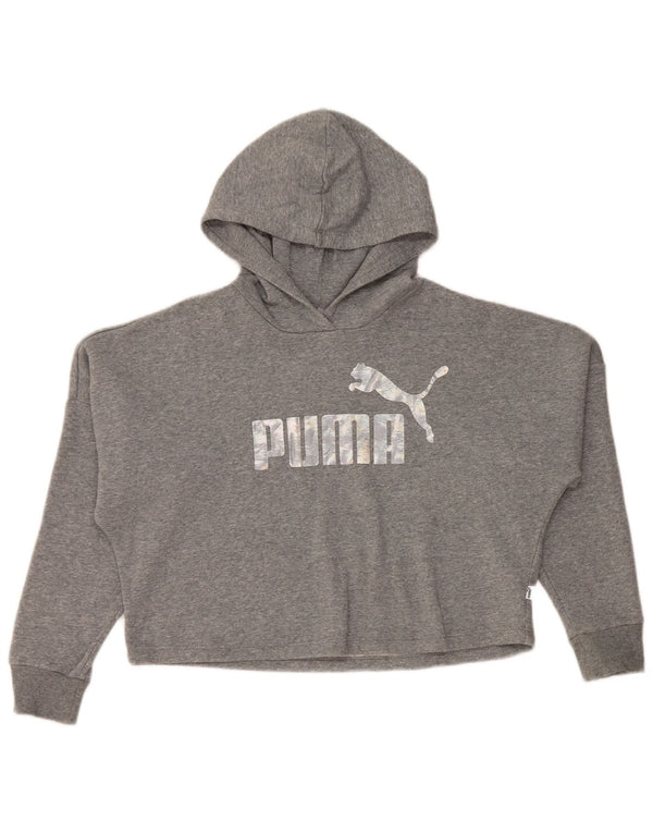 Puma Girls Oversized Crop Grafisk Hoodie Jumper 11-12 år Grå Bomuld