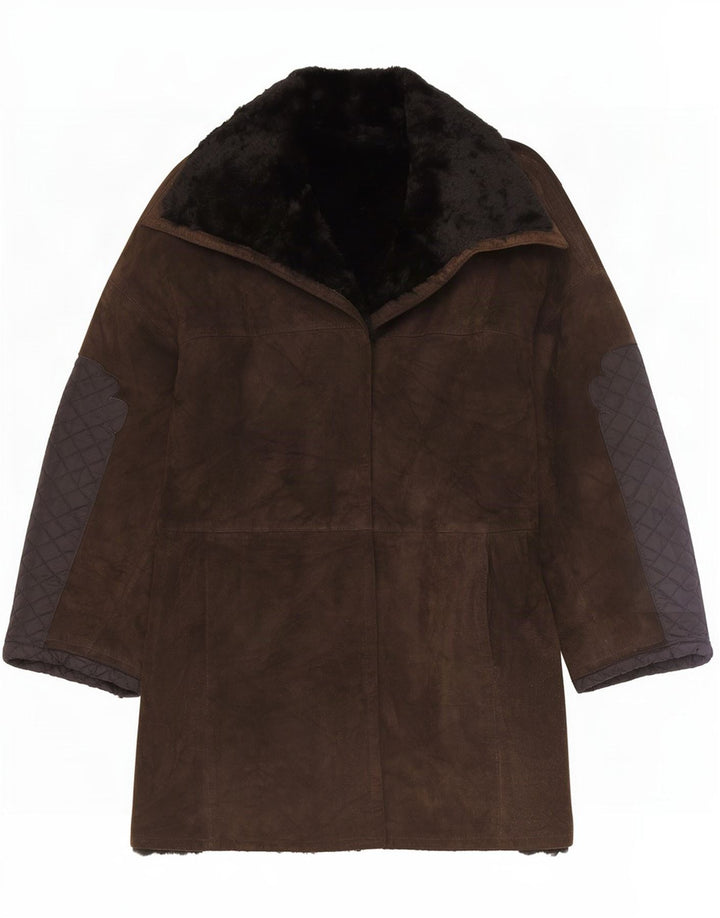 Vintage Dame Open Shearling Jacket UK 12 Medium Brown