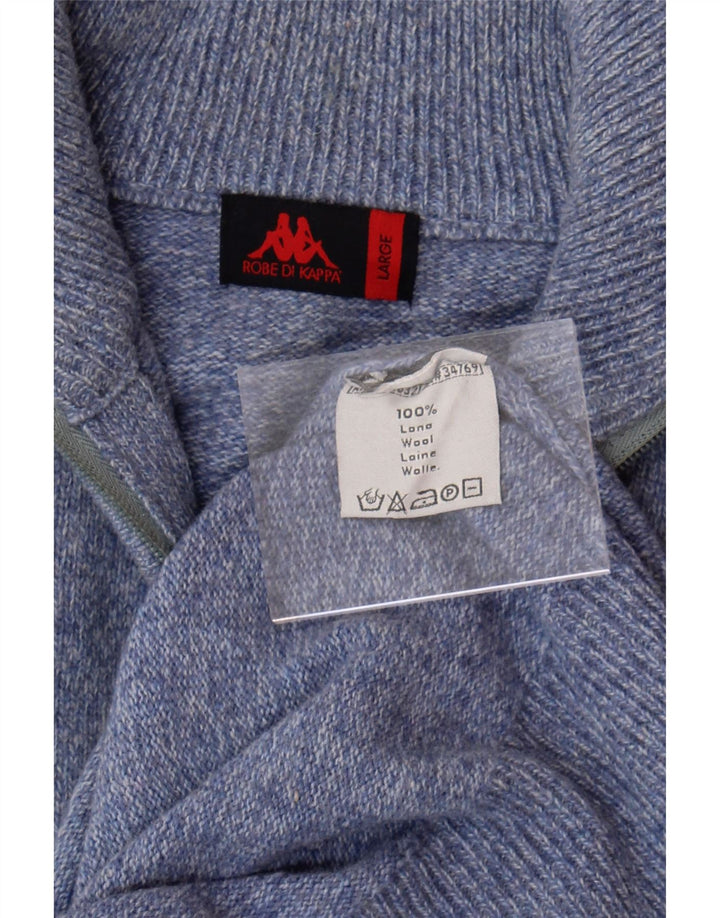 KAPPA Mens Zip Neck Jumper Sweater Large Blue Flecked Wool Vintage Kappa and Second-Hand Kappa from Messina Hembry 