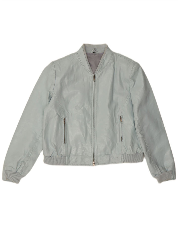Vintage Dame Crop Faux Læder Bomber Jacket IT 44 Medium Blue