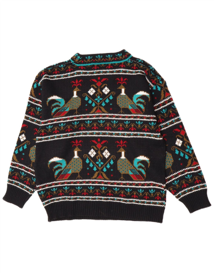 Contempo Herre abstrakt mønster rund hals sweater lille sort nyhed