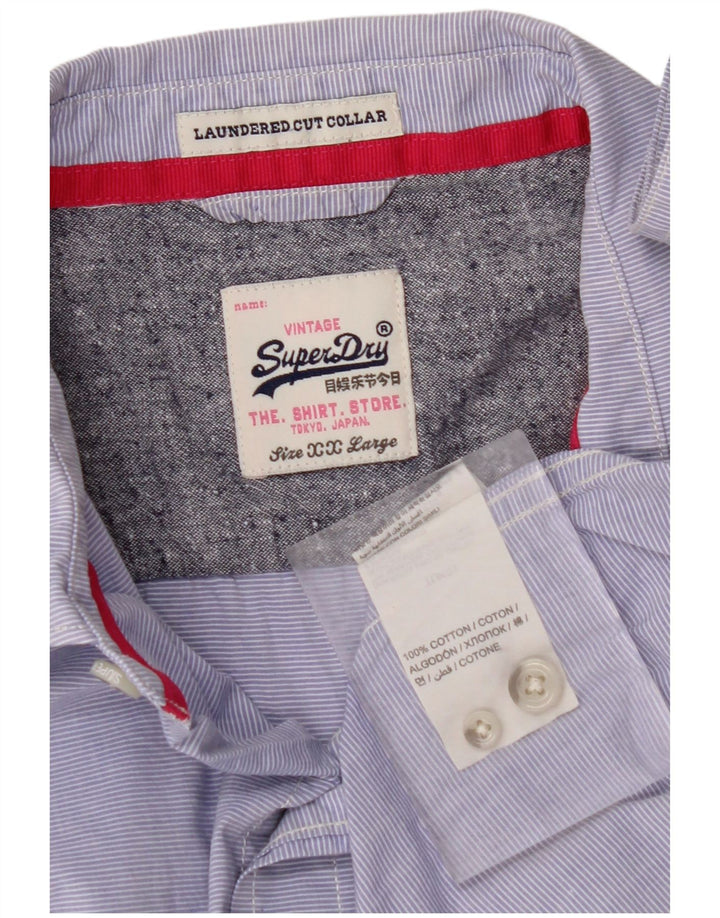 SUPERDRY herreskjorte 2XL blå nålestribet bomuld