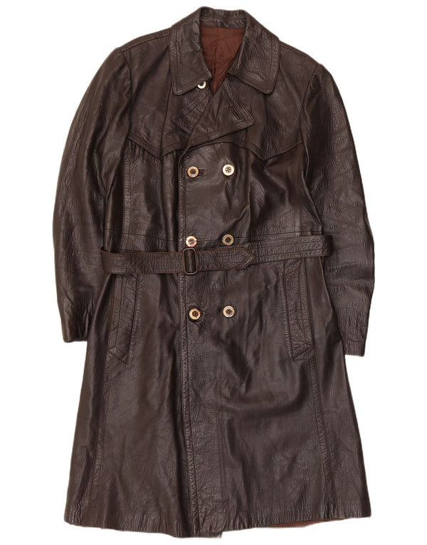 Vintage herre dobbeltradet læderfrakke UK 36 Small Brown