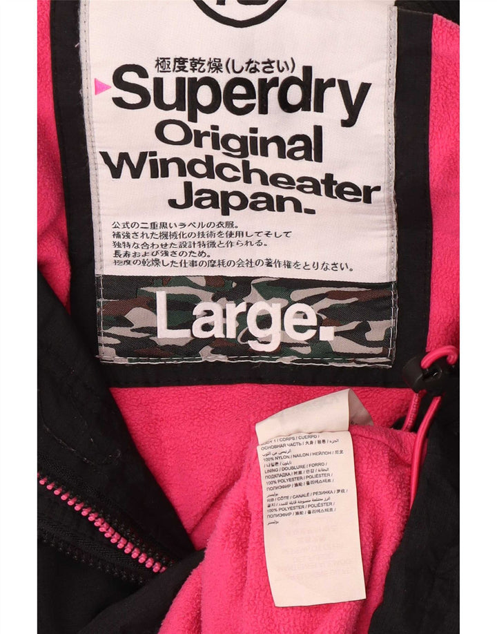Superdry Windcheater Graphic Windbreaker Jacket UK 16 Large Black