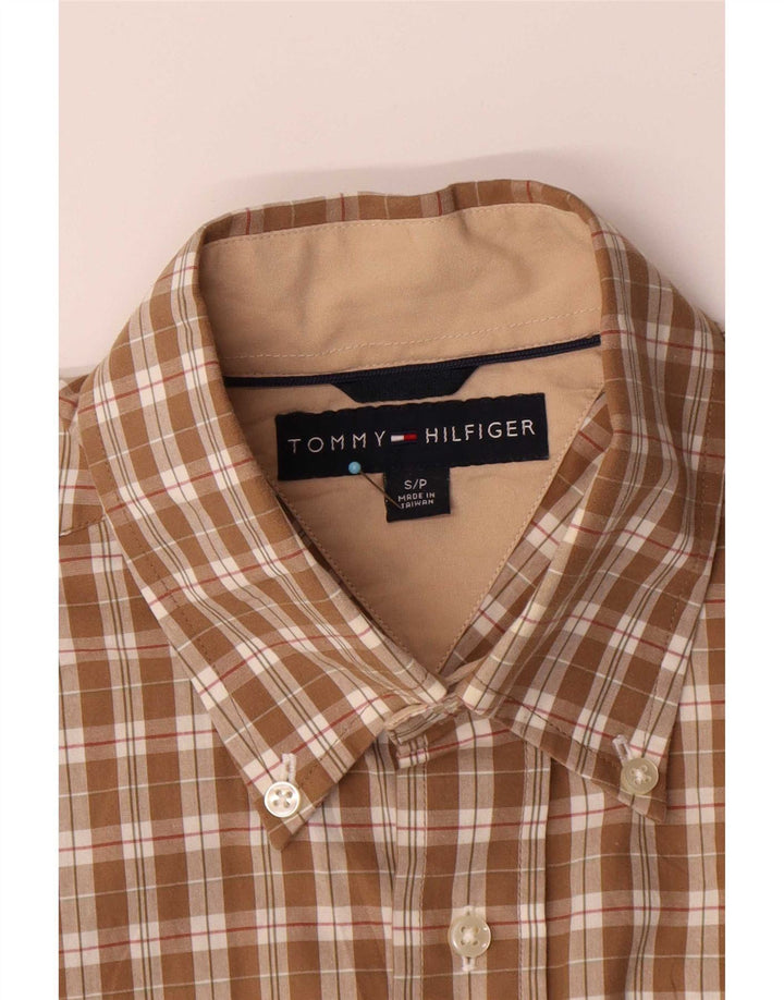 Tommy Hilfiger kortærmet herreskjorte lille brun ternet bomuld