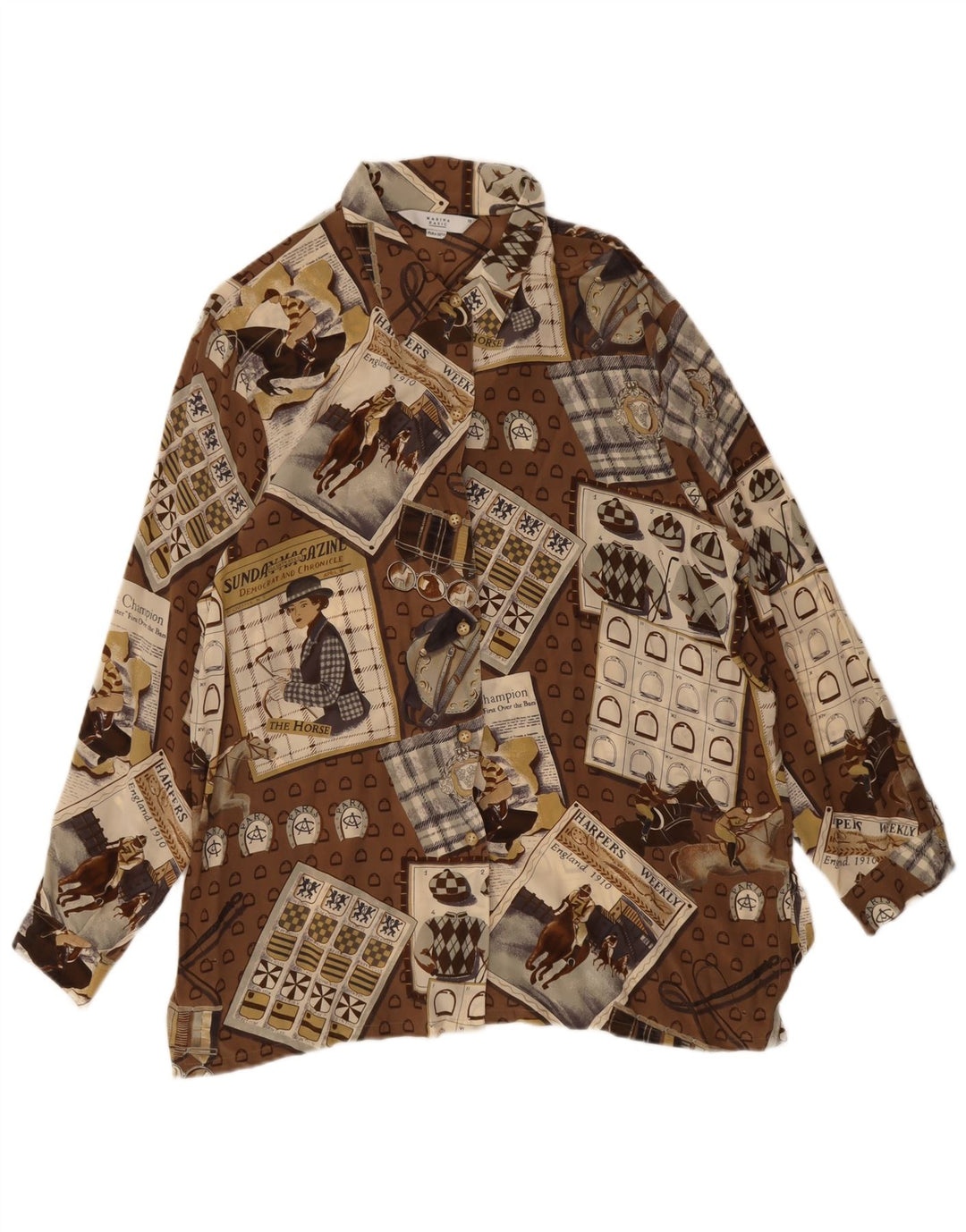 Marina Rinaldi Kvinder Høj Skjorte Bluse Størrelse 25 Stor Brun Patchwork