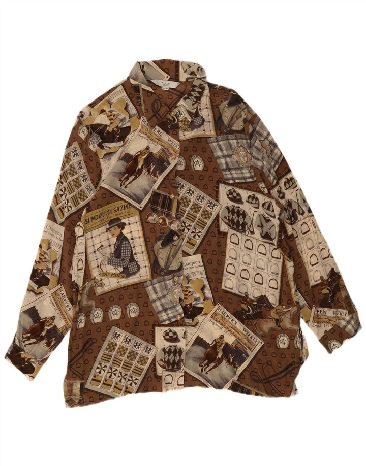 Marina Rinaldi Kvinder Høj Skjorte Bluse Størrelse 25 Stor Brun Patchwork
