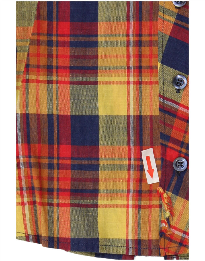 VINTAGE kortærmet skjorte til kvinder UK 10 Lille flerfarvet ternet