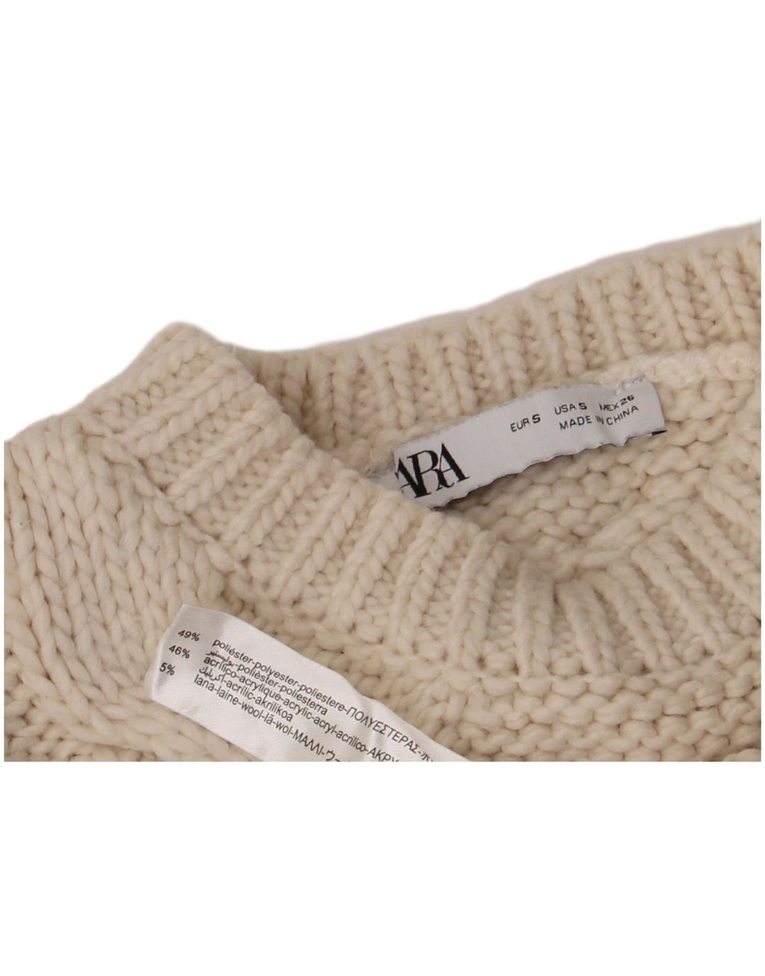 Zara Womens Crop Crew Neck Jumper Sweater UK 10 Small White Polyester