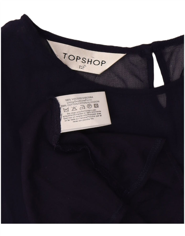 Topshop Dame Ærmeløs Shift Dress UK 12 Medium Navy Blue Viscose